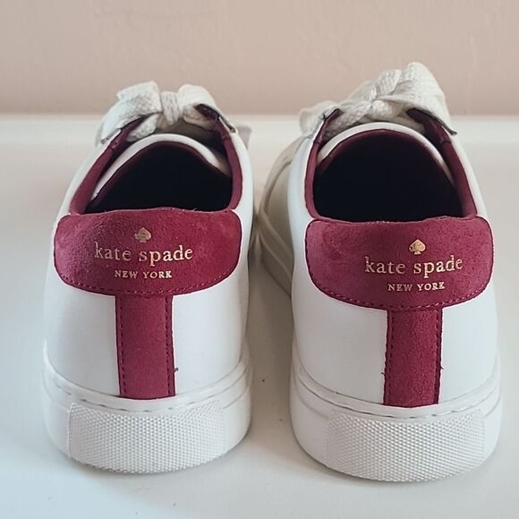 Kate Spade Optic White/Burgundy Fez Sneaker Size 7 EU 37.5 - Picture 5 of 15